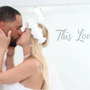 Elegant couple white outfit same day wedding Las Vegas chapel
