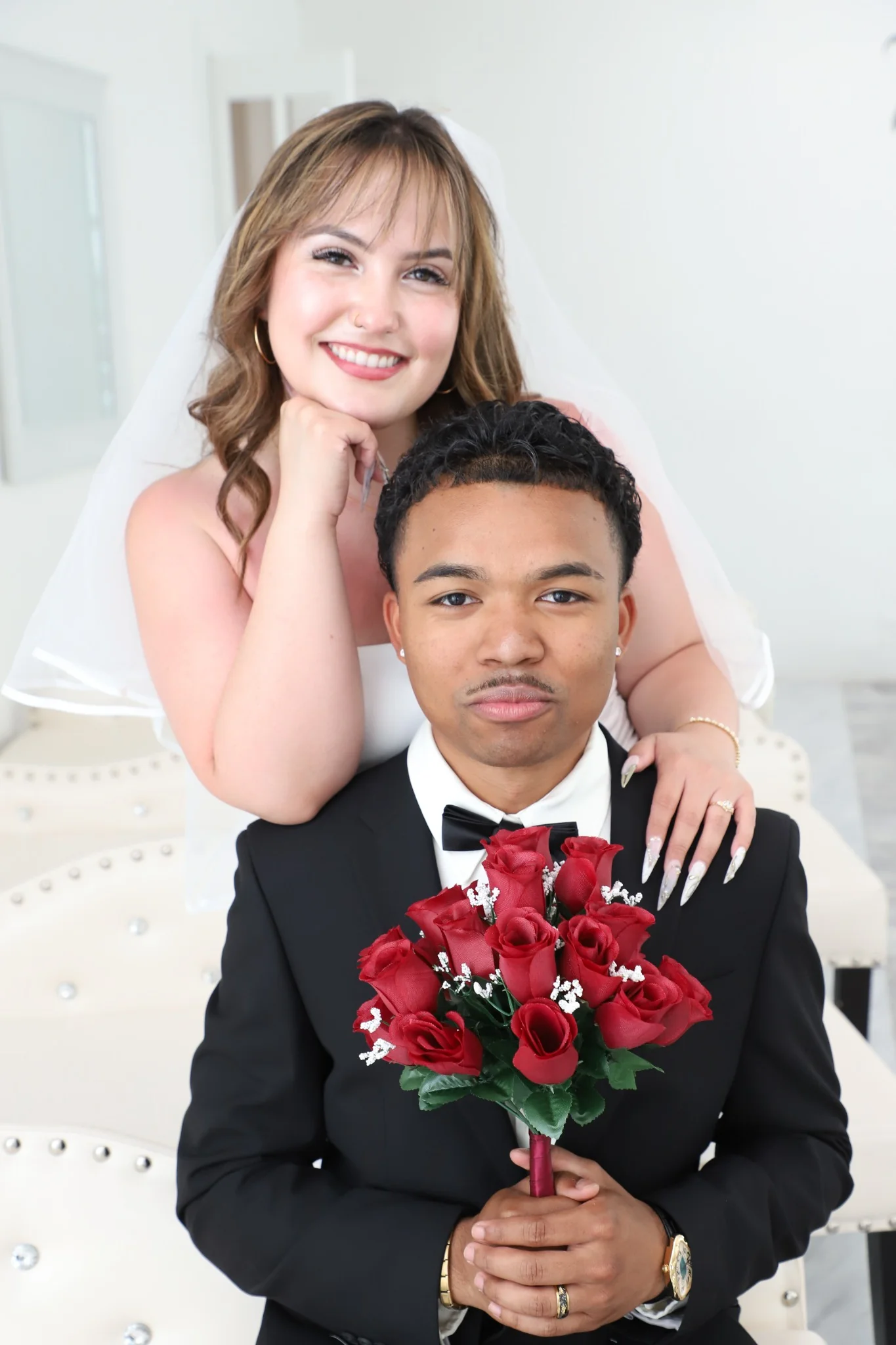 Newlywed couple portrait inside Las Vegas wedding chapel