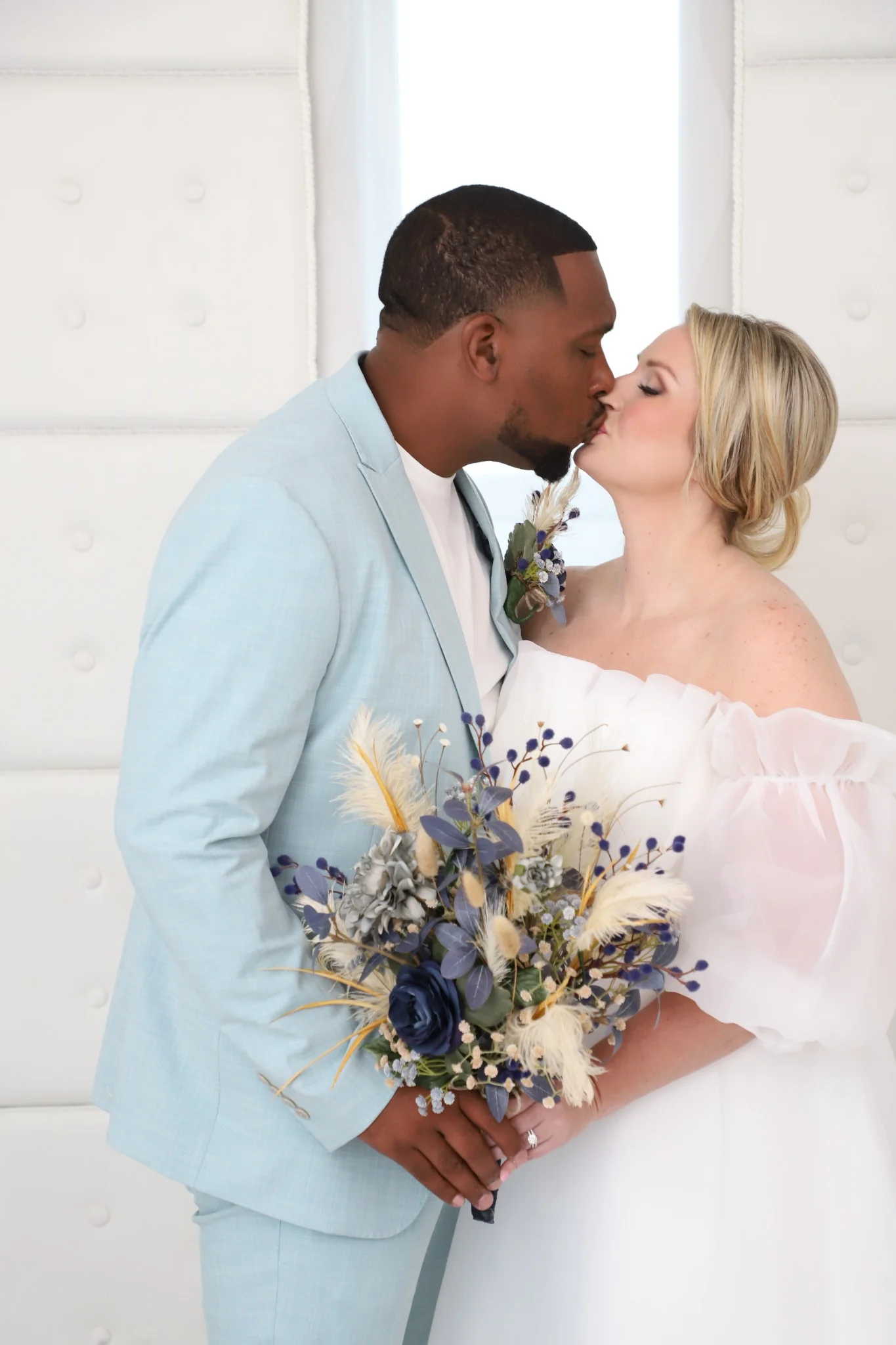 Bride and groom portrait inside Las Vegas wedding chapel