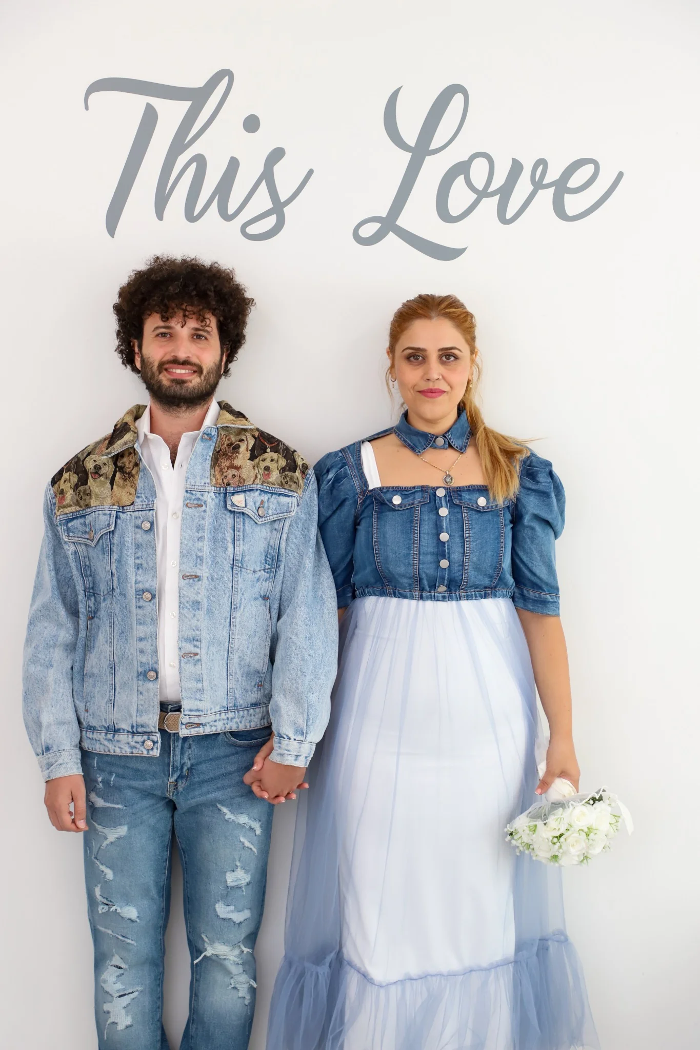 Couple posing near chapel entrance Las Vegas wedding