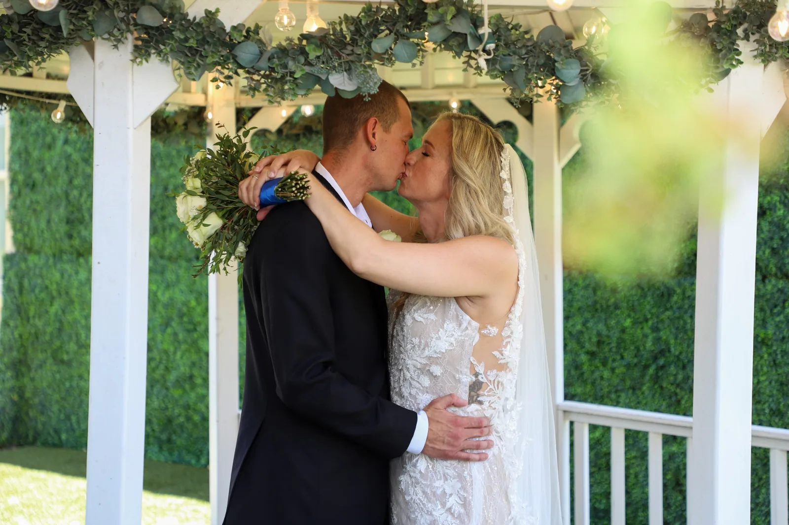 Gazebo Kiss Wedding Portrait